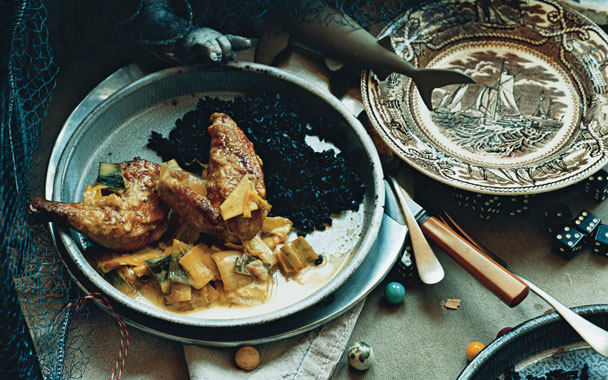 Fricassee of Game Hen with Creamy Leeks