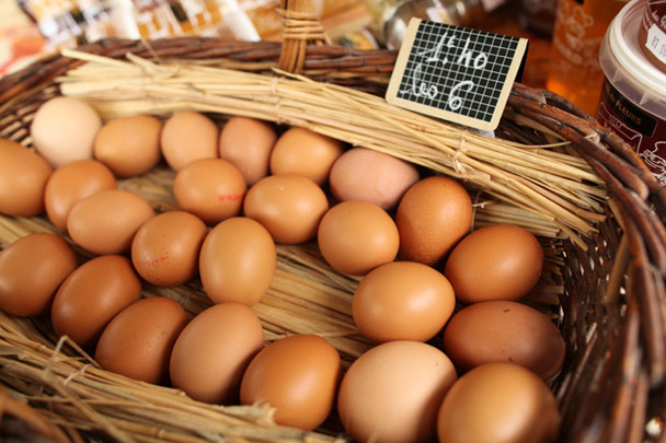 <strong>Eggs</strong><br> The fresh brown eggs at the farmers' market must have been laid by a magical hen: Eight of the dozen had double yolks, which made the poached breakfast eggs that much more golden and rich. The bakers here must use only half the eggs required for a recipe! 