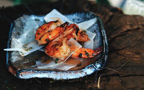 Shrimp and Daikon Salad with Ume-Shiso Dressing