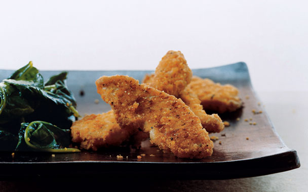 Cheddar Chicken Tenders with Wilted Spinach