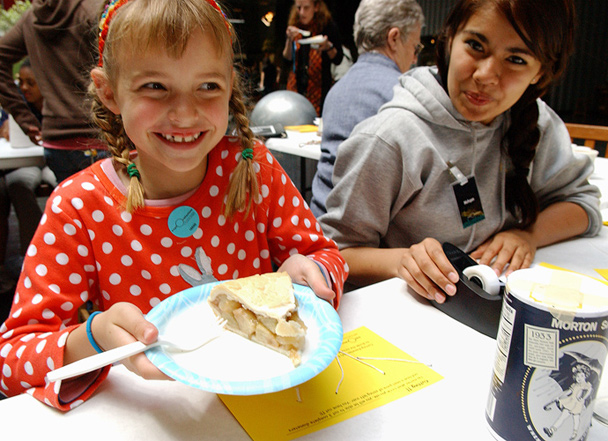 What would Pi Day celebrations be without a piece of pie? Attendees enjoy their choice of pi-inspired snacks, including freshly baked fruit or nut pies.