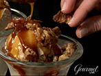 Irish Coffee Sundaes with Caramel Whiskey Sauce and Coffee Nut Crisp