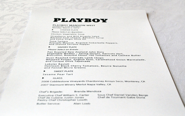 A sample lunch menu at the Playboy Mansion
