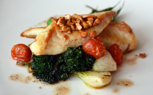 A lighter lunch option features classic pan-roasted New Zealand John Dory with a spring vegetable medley tossed in cashew butter.