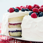 Red, White, and Blue Ice Cream Cake with Fresh Blueberries and Raspberries