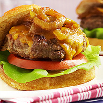 Bacon-Cheddar Burgers with Caramelized Onions