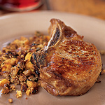 Pork Chops with Pecan Corn Bread Dressing and Cider Gravy