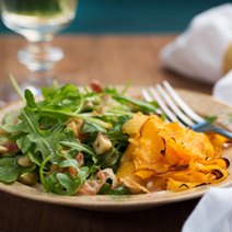 Roasted Butternut Squash Ribbons with Arugula, Pancetta, and Hazelnut Salad