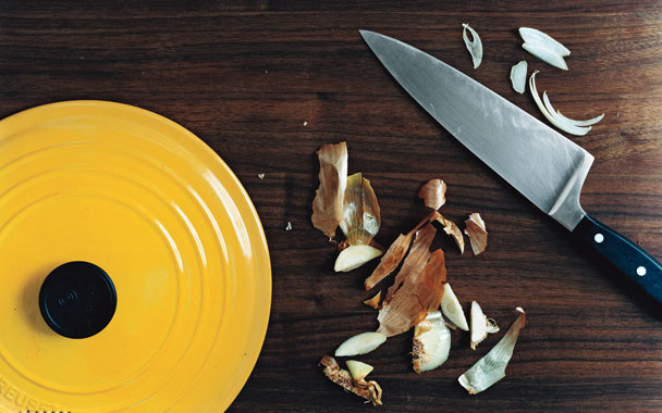 Gold pot and chopping board