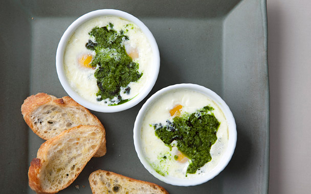 Shirred Eggs with Pesto