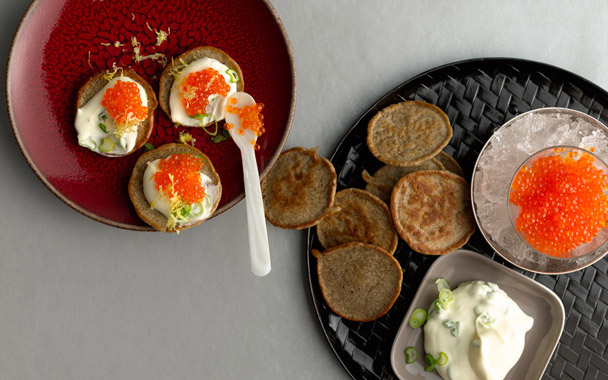 Lemon Blinis with Caviar