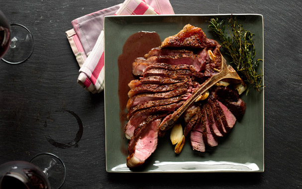 Tuscan Porterhouse Steak with Red Wine-Peppercorn Jus