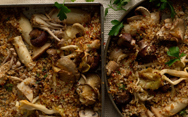 Roasted Mushrooms with Spicy Breadcrumbs	