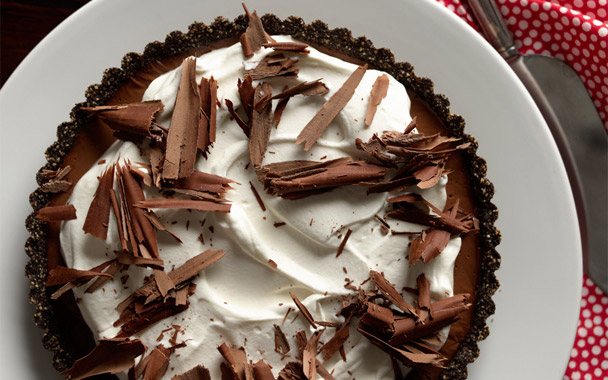 Triple Chocolate Tart with Boozy Whipped Cream