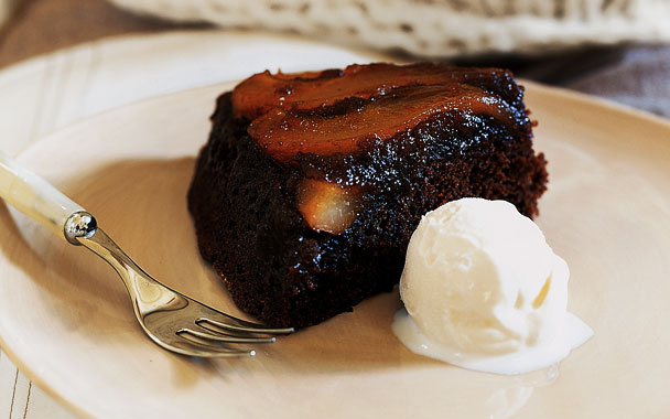 Upside-Down Pear Gingerbread Cake