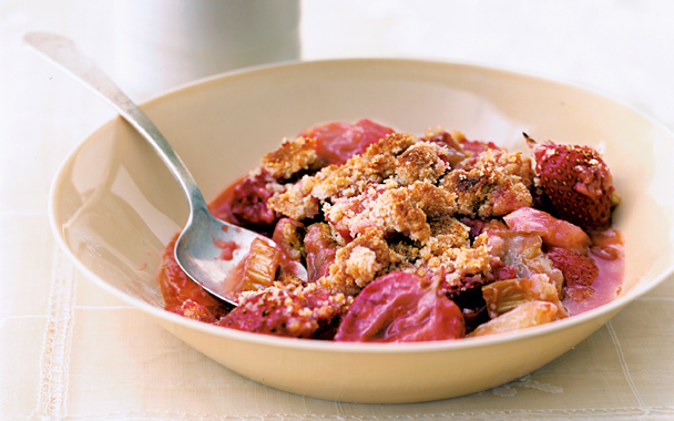 Strawberry Rhubarb Compote with Matzo Streusel Topping