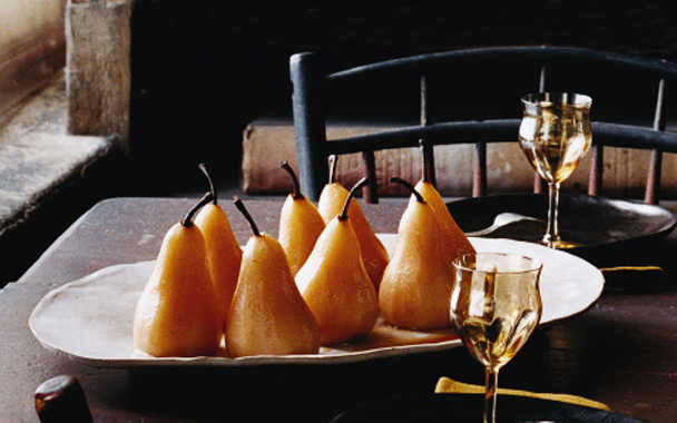 Poached Pears with Quince Paste in Parmesan Cloaks