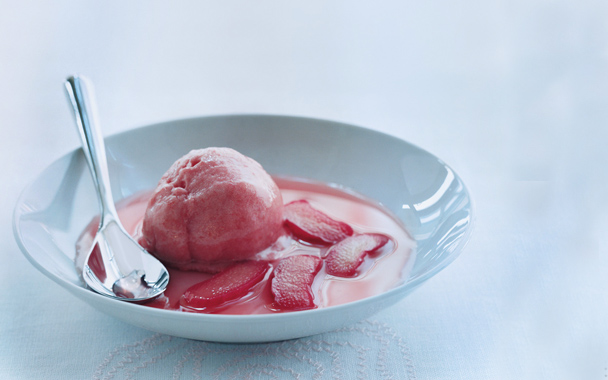 Rhubarb Sorbet with Vanilla Rhubarb Compote