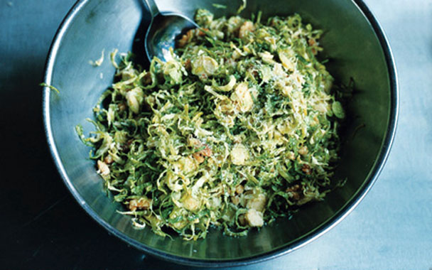 Shaved Brussels Sprout Salad with Fresh Walnuts and Pecorino