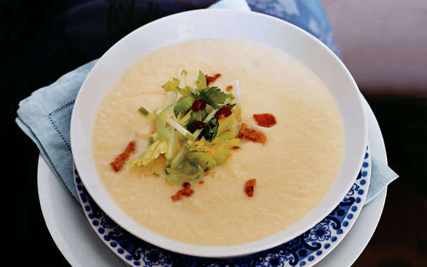 Celery-Root Soup with Bacon and Green Apple