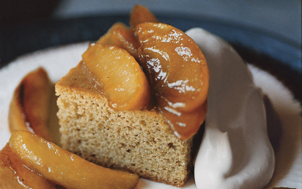 Brown-Sugar Spice Cake with Cream and Caramelized Apples