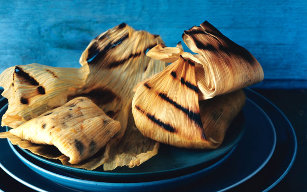 grilled tamales with poblanos and fresh corn 