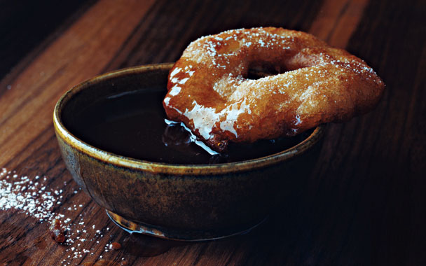 Apple Cider Beignets with Butter-Rum Caramel Sauce