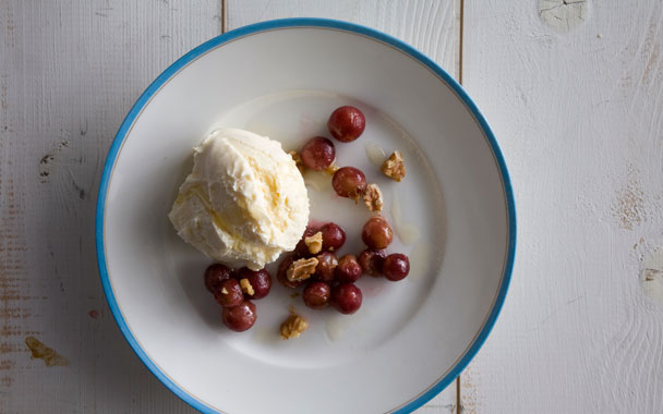 Ice Cream with Roasted Grapes and Walnut Oil
