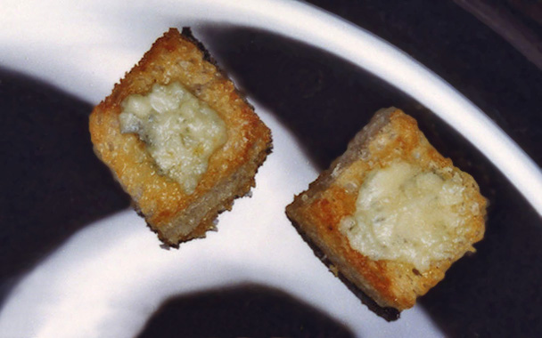 Crouton Dice with Blue Cheese