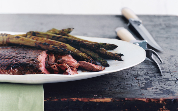Grilled Glazed Steak and Asparagus