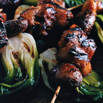 Chicken, Mushroom, and Bok Choy Kebabs