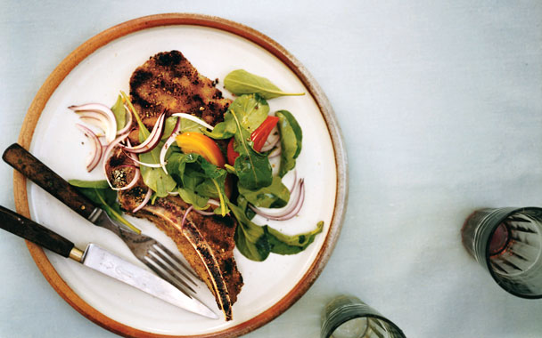 Grilled Veal Chops with Arugula and Basil Salad