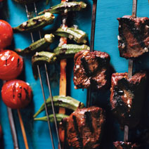 Steak, Tomato, and Okra Kebabs