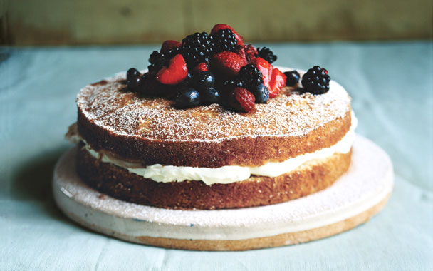 mascarpone filled cake with sherried berries