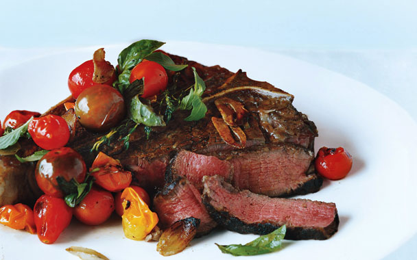 Porterhouse Steak with Pan-Seared Cherry Tomatoes