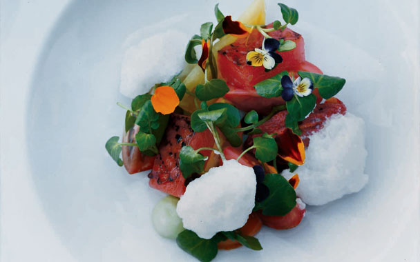 grilled watermelon and tomato salad