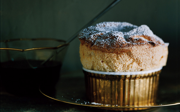 Spiced-Pumpkin Soufflés with Bourbon Molasses Sauce