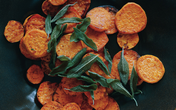 Roasted Sweet-Potato Rounds with Garlic Oil and Fried Sage