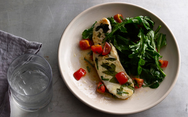 Halibut with Tomato-Saffron Vinaigrette