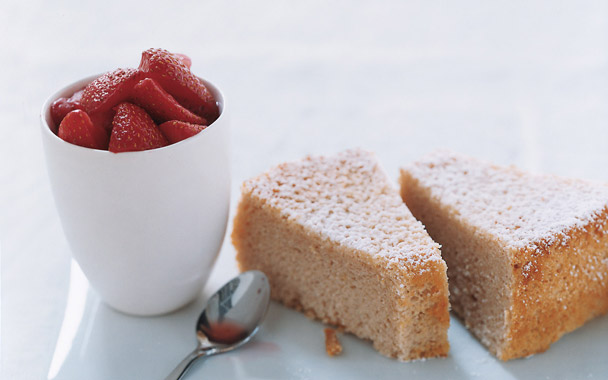 wine cake with mascerated strawberries