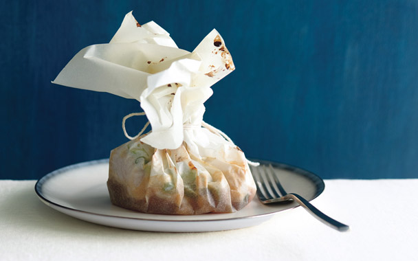 sake sea bass in parchment