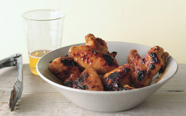 peach-lacquered chicken wings