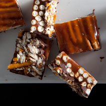 mustard caramel crunchies with chocolate glaze