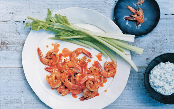 Buffalo Grilled Shrimp with Blue Cheese Dip