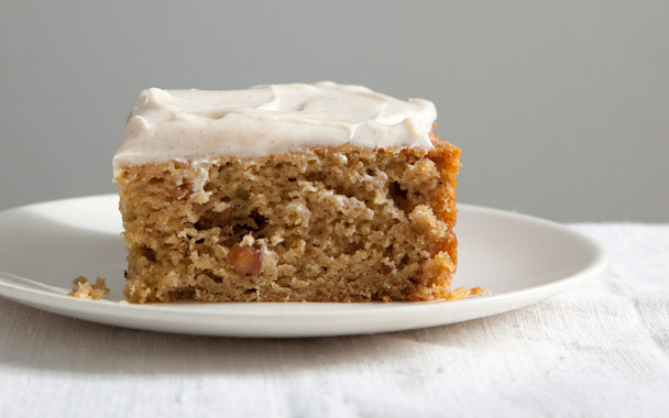 Spiced Applesauce Cake with Cinnamon Cream Cheese Frosting